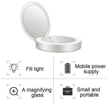 Prenosni Mini LED Luči Tri-krat Osvetljuje Zložljiva Moči Banke Ličila Ogledalo Roud Ličila Ogledalo Polje S Svetlobo Ličila Orodja