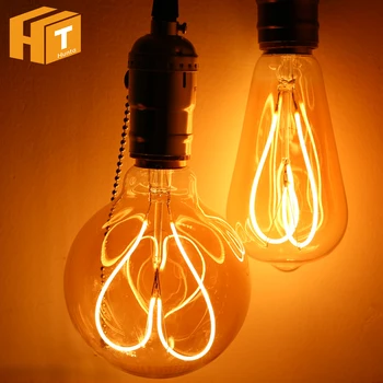 Novost LED Žarnica Svetlobo AC220V 4W E27 ST64 G95 Ljubezen Srce Spirala Žarilno Edison Žarnica Svetilka Retro Dekoracija Razsvetljava.