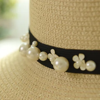 2019 poletje krog sombrero slamnik poletje, sonce klobuk s pearl ženski vizir priložnostne plaži klobuk ženske Ravno Gorras debelo