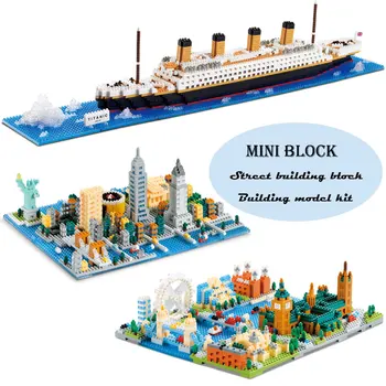 New York, London Street View 3D Model Kompleti Titanik Plastičnih Potniška Ladja Čoln DIY Stavba Diamant Mini Bloki Otroci, Otroci Igrače