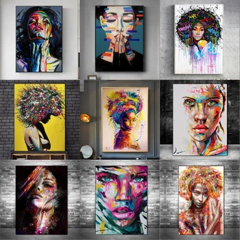 Povzetek Afriške Dekle Wall Art Platna, Plakati, Grafiti Umetnost Plakatov In Fotografij Ženska Portret Wall Street Art Slike Doma Dekor