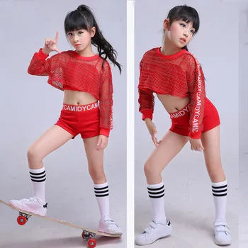 Rdeče Fant dekle jazz hip hop ples kostum pobotajo otrok ulični ples trebuh kostum oblačila dvorana stage performance majica
