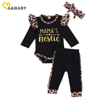 Ma&Baby 0-24M Novorojenega Dojenčka Baby Dekle Leopard Oblačila, ki Črka Ruffles Romper Hlače Glavo Obleke