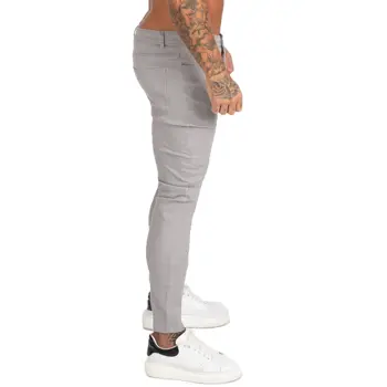 GINGTTO Traper Hlače Moški Suh Slim Fit Sive Jeans za Moške Hip Hop Tesno Gleženj Izreži Tesno za Telo Velik obseg Stretch zm175