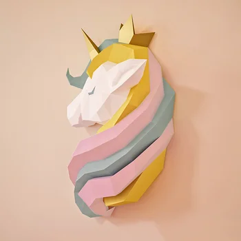 Rainbow Unicorn Konj Živali Papir Model Stenski Dekor 3D Dekoracijo,Nizko Poli Papercraft,Ročno DIY Odraslih Obrti Igrača RTY110