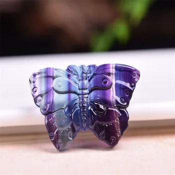 Naravni kristal gemstone barvne fluorite vklesan živali metulj kristalno živali kip okrašena z risano animacijo