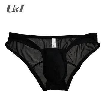 U&I seksi spodnje perilo za moške tanke oddelek pregleden najlon osebnost dihanje u konveksna žep plima moške nizko pasu hlačnic
