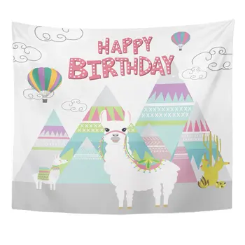 Alpake Happy Birthday Srčkan Lama Peru Balonom Živali Doma Dekor Tapiserija Steni Visi za dnevno Sobo, Spalnica Domu 50x60 palčni