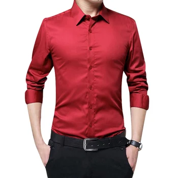 Moške Majice z Dolgimi Rokavi Slim Fit Trdnih Poslovnih Formalno Srajce za Jesen -MX8