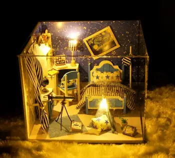 DIY Lutka Hiša Pohištvo Komplet Miniatura Diy Lutka Hiše Miniaturni Lutke Lesene Ročno izdelane Igrače za Otroke, Darilo za Rojstni dan