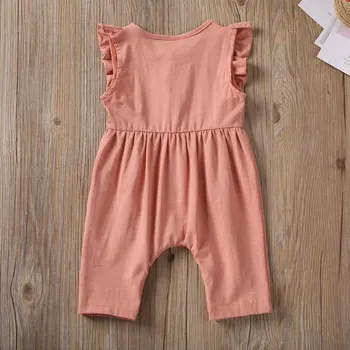 NOVO leto 2020 Poletje Novorojenega Dojenčka Baby Girl Obleke Ruffle brez Rokavov Mehko Romper Bambusa Tkanine Jumpsuit Trdna Obleke