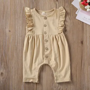 NOVO leto 2020 Poletje Novorojenega Dojenčka Baby Girl Obleke Ruffle brez Rokavov Mehko Romper Bambusa Tkanine Jumpsuit Trdna Obleke