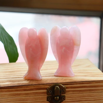 3 Palčni Roza Kristalno obrti Naravnih Rose Quartz Angel Kip, Izklesan Angel Krilo Figur Klasičen Nakit Za Darilo Brezplačna dostava
