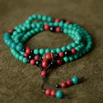 Kitajski veter nacionalni nakit, Multi plasti kamni, rdeči in zeleni, črni kamen letnik molitev kroglice zapestnica&dolgo ogrlico