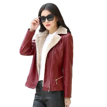 Ženske zimske usnjeno jakno plus žamet Outwear 2019 modna krzna eno zadrgo abrigo chamarras de mujer jaqueta de couro feminino