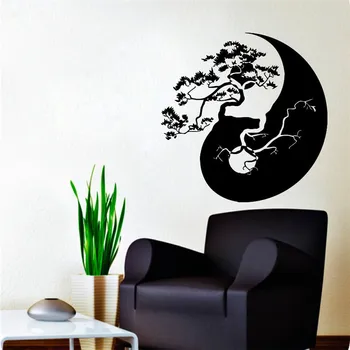 Bonsaj Drevo Yin Yang Vzorec Umetnosti Izdelane Stenske Nalepke Doma Dnevna Soba Moda Eleganten Stenski Freske Vinil Odstranljive Nalepke