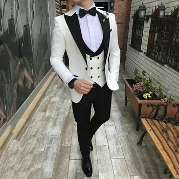 Slonokoščena Moške Obleke 2020 Poroka Obleke Za Moške Ženina Obrabe Tuxedos (Suknjič+Hlače+Telovnik) Slim Fit Formalno Ženin Obleke Kostum Homme