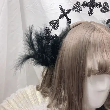 Lolita Dark serije Gotike devica marija halo Cosplay križ pero pearl verige krono, Dekle fotografiranje Pokrivala Rekviziti