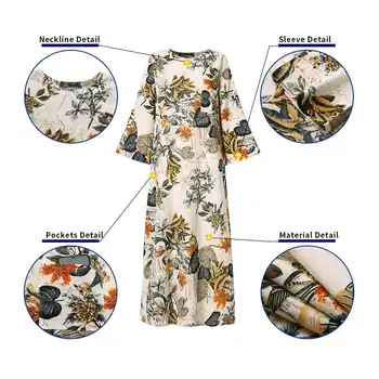 Ženske, Dolg Rokav Obleka Bohemian Cvjetnim Natisne Počitnice Obleko 2021 VONDA Priložnostne Dolgo Haljo Strani Split Dolge Obleke, Plus Velikost