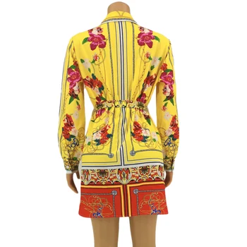 2020 Pomlad Jesen dodatki Modni vzletno-pristajalne Steze Naravnost Majica Dolg Rokav Vintage Obleko za Ženske Elegantne Obavijen Natisnjeni Mini kratke Obleke