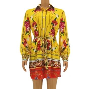 2020 Pomlad Jesen dodatki Modni vzletno-pristajalne Steze Naravnost Majica Dolg Rokav Vintage Obleko za Ženske Elegantne Obavijen Natisnjeni Mini kratke Obleke