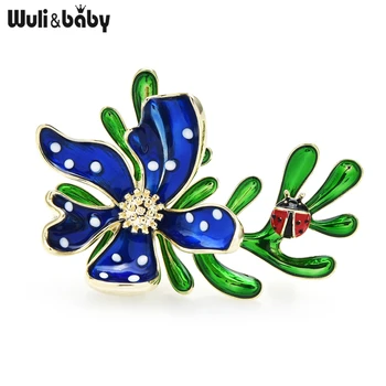 Wuli&baby Multicolor Emajl Ladybug Na Listi Cvet Broška Zatiči 2021 Nove Oblikovalec Broška Zatiči Novo Leto Darilo