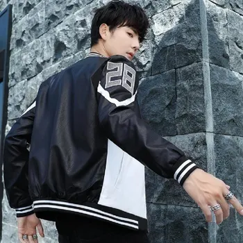 Moška športna jakna Osebnost priljubljena logotip suknjič jeseni street fashion motocikel slog lep mladi PU usnjena jakna