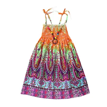 Poletje Dekleta Rainbow Beach Obleka Princess Obleke za Teen Dekleta Perilo Oblačila 3 6 9 12 Leta z Ogrlico Darilo