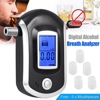 Strokovno Digitalni Dih Alkohol Tester Breathalyzer z LCD Dispaly s 5 Ustniki Prenosni Breathalyser AT6000