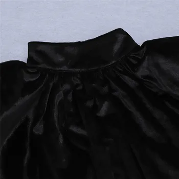 Visoko Kakovost Črno Dveh Kosov Povoj Nastavite Seksi Turtleneck Puff Kratkimi Rokavi Crop Tops &Mini Bodycon Dress Vintage Femal Noč