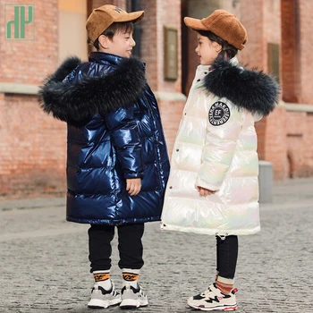 Otrok 2020 Modna Jakna Dekle Toplo Hooded Suknjič Naravna Oblačila Bombaž Zimski Plašč 90% Raca Navzdol Dolgo Jakno za Otroke