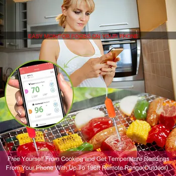 Smart Žar Sonda Brezžična tehnologija Bluetooth Digitalni BBQ Termometer 6 Kanalov 6 Sonde Hrana Meso Prikaz v Realnem Času Stanje