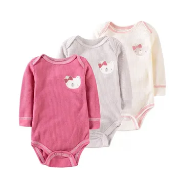3Pcs/Paket Baby Dolg Rokav Oblačila, ki Novorojenčka Bombaž Obleka za Malčke Lepa Risanka Imeti Čiste Barve Fantje Dekleta Vrhovi 0-9Months