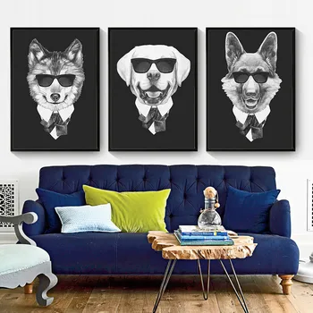 Psa Živali Doma Dekor Wall Art Nordijska Platno Barvanje, Tiskanje Plakatov Črna Bela Spalnica, Dnevna Soba Retro Osebno Sliko