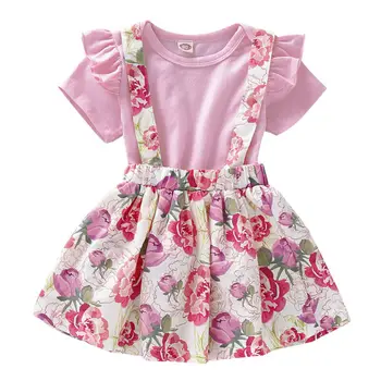Newborn Baby Dekleta Ruffle Vrhovi Cvetlični Trak Krilo Otroci 3Pcs Obleko Obleke Set