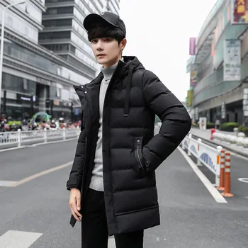 Modni Moški bombaž debel plašč dolgo bombaž-oblazinjeni jakno plašč hooded debele dolge oblačila korejski prosti čas Mladih bombaž pozimi L190