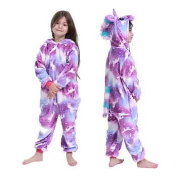 Dekleta Fantje Živali Samorog Šiv Pegasus Kigurumi Pižamo Flanela Otroci Hooded Sleepwear Risanka Cosplay Otroci Pižame Onesies