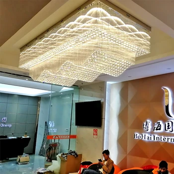 Wave oblika velik stropni lestenec razsvetljavo kristalno lučka AC110V 220v LED kristalno foyer luči,luksuzni hotel lestenec