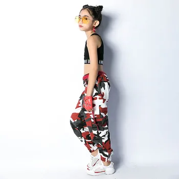 Jazz Plesne Kostume Dekleta Črn Telovnik Rdeče Prikrivanje Hlače Hip Hop Oblačila Otroci Ulični Ples Obleke Fazi Pokazal Nositi DN2531