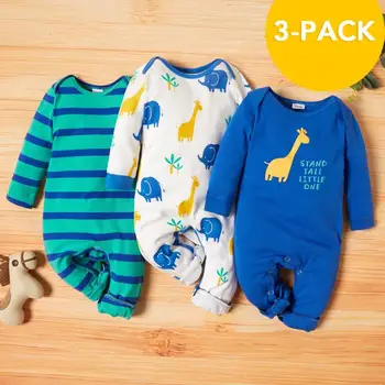 PatPat 2021 Nov Prihod Jeseni in Pozimi 3-pack-gnome Baby Žirafa Jumpsuits Določa Baby Boy in Dekle Oblačila enem kosu