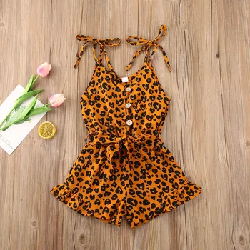 1-6Y Poletje Malčke Baby Dekleta Leopard, igralne obleke Kombinezon 4 Barve brez Rokavov Gumb Jumpsuits Modne Obleke