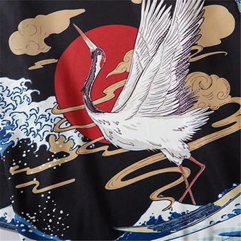 Bebovizi Japonski Slog Žerjav Val Kimono Ženske Moški Jopico Majica Yukata Haori Obi Oblačil Vintage Tradicijo Bluzo Obleko