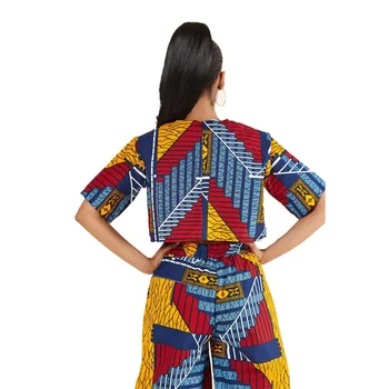 Ženske Natisnjena Dva Kosa Nastavite O Vratu Rastlinske Vrhovi Visoki Pas Kratkimi Letnik Ženski Afriške Moda Obleke Retro Tiskanja 2021 Nova