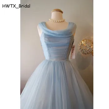 1950 Čaj Dolžina Družico Obleke 2020 Črto brez Rokavov Svetlo Modra Til Prom Stranka Halje Poceni Meri Poročno Obleko Gost