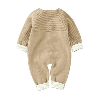 2020 Novo Srčkan Newborn Baby Boy, Girl Obleke z Dolgimi Rokavi Pletene Gumb Baby Romper Oblačila Jesensko Zimske Obrabe 0-24M