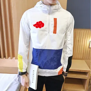 2020 Japonski Naruto Moški Suknjič Akatsuki Člani Windbreaker Modni pulover s kapuco Zadrgo elastično hlačnice Priložnostne Jopiči Za moške oblačila