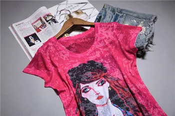 Moda risanka dekle tiskanja slim svila bombaž tanke majica s kratkimi rokavi ženske o-vratu kratek rokav vrhovi 2020 prišlekov M-5XL