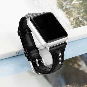 Razkošno Diamond Usnjeni Trak za Apple Watch Band SE 44/40 MM 42/38 MM Dekleta Slim Modno Zapestnico za iWatch Serije 6/5/4/3/2