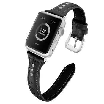 Razkošno Diamond Usnjeni Trak za Apple Watch Band SE 44/40 MM 42/38 MM Dekleta Slim Modno Zapestnico za iWatch Serije 6/5/4/3/2