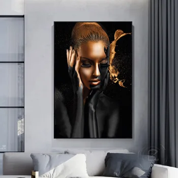 Afriške Umetnosti Ženska Črno Zlato Golih Oljna slika na Platnu Cuadros Plakatov in Fotografij Skandinavskih Stenske Slike za dnevno Sobo